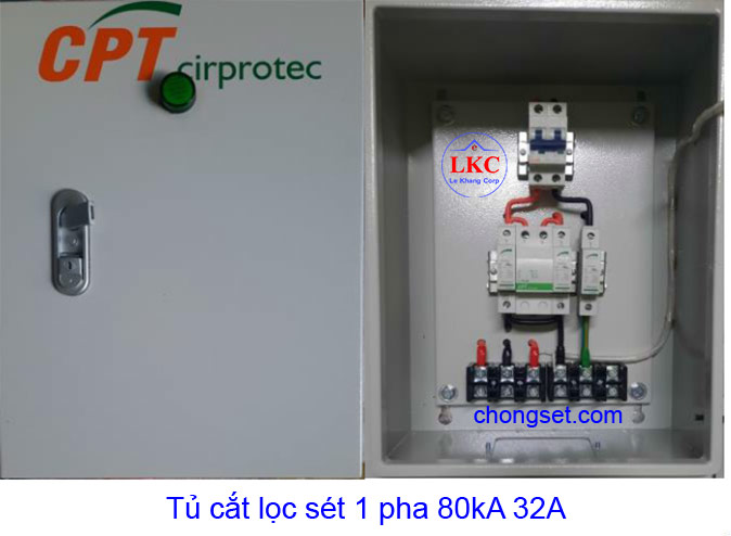 Tủ cắt lọc sét 1pha 80kA 32A 2xPSM1-40/230+PSM1-40N+L15/32
